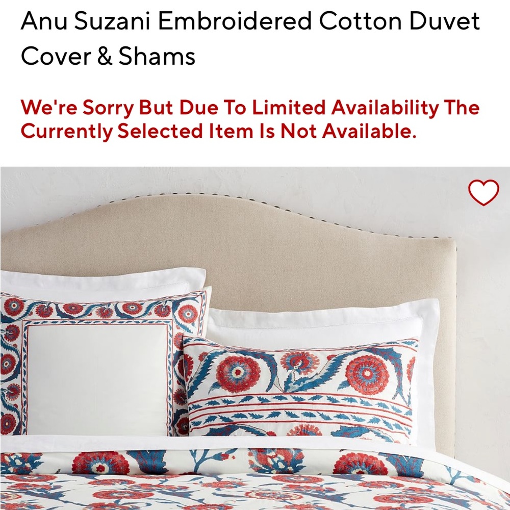 Pottery Barn king size duvet cover and Euro shams- Anu Suzani